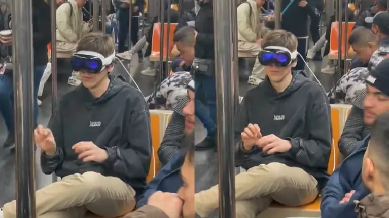 Joven viral, usó la nueva Vision Pro de apple en un subte